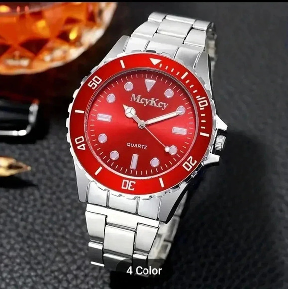 Other - Round Pointer Quartz Watch Casual Rhinestone.. stainless steel..NWT RED